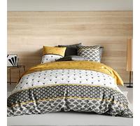 Housse de Couette 220x240 cm + 2 taies d'oreiller 63x63 cm Coton Léo - Parure de lit 3 pièces 100% Coton 240x220 (LargeurXLongeur)
