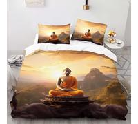 Housse de Couette 220x240 cm Bouddha Assis sur Un Lotus Parure de Lit Motif 3D Sets De Housse Couette Et 2 Taies d'oreiller 65x65cm,AI Motifs Couvre-lit Doux et Respirant#YR8
