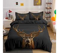 Housse de Couette 220x240 cm cerf Parure de Lit 220x240cm avec 2 Taie d'oreiller 65x65cm. Ensemble de Literie Ultra-Doux 2 Personnes avec Fermeture éclair