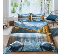 Housse de Couette 220x240 cm Cygne 3D Imprimé Parures de Lit érables Douceur Microfibre 2 Personnes Literie avec Fermeture Éclair et Taie d'oreiller 65x65 cm f-1402