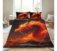 Housse de Couette 220x240 cm Dragon Parure de Lit Créatures Mythiques D'orient 2 Personnes Housse Couette Imprimée 3D Microfibre Douce avec Fermeture Éclair et 2 Taies d'oreiller H/2879