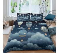 Housse De Couette 220X240 Cm Enfant 3D Paysage De Montgolfière - Parure De Lit 1/2 Personne en Microfibre 3 Pièces avec Fermeture Éclair, Housse Couette Imprimé avec 2 Taies d'oreiller -490P247A170T3
