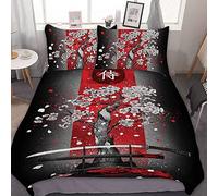 Housse de Couette 220x240 cm Épée de samouraï Japonais Parure de Lit 220x240cm avec 2 Taie d'oreiller 65x65cm. Ensemble de Literie Ultra-Doux 2 Personnes avec Fermeture éclair