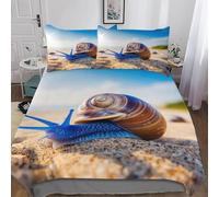 Housse de Couette 220x240 cm Escargot Bleu 3D Imprimé Parures de Lit Plage Douceur Microfibre 2 Personnes Literie avec Fermeture Éclair et Taie d'oreiller 65x65 cm j-670