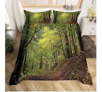 Housse de Couette 220x240 cm Forêt Parure de Lit Enfant Design Nature Automne Arbres Brouillard Vert PARURE DE COUETTE