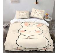 Housse de Couette 220x240 cm Lapin Emoji perplexe Parure de Lit Motif 3D Sets De Housse Couette Et 2 Taies d'oreiller 65x65cm，AI Motifs Couvre-lit Doux et Respirant#YR9