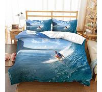 Housse de Couette 220x240 cm Le Surf, Parure de Lit 2 Personnes en Microfibre avec 2 Taies d'oreiller 65x65 cm (avec Fermeture éclair)