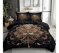 Housse de Couette 220x240 cm Mandala Art Doré 3 Pièce Parure de lit en Polyester Coton Housse de Couette pour lit Kingsize, avec 2 taies d'oreiller 65x65cm