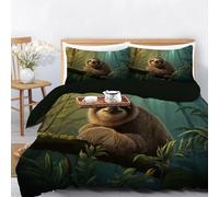 Housse de Couette 220x240 cm, Nature Faune Sauvage Parure de Lit 2 Personnes, Housse de Couette Imprimé Forêt Paresseux Branche Microfibre, Ensemble de Literie Vert Réversible avec Fermeture Éclair