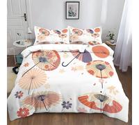 Housse de Couette 220x240 cm Parapluie Fleurs De Cerisier sur Le Thème Japonais Blanc Parure de Lit 2 Personnes Set de Housse de Couette Polyester Coton avec Fermeture Éclair et 2 Taie d'oreiller