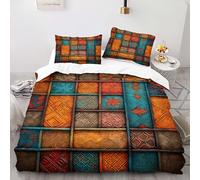 Housse de Couette 220x240 cm Patchwork géométrique rayé Parure de Lit Motif 3D Sets De Housse Couette Et 2 Taies d'oreiller 65x65cm，AI Motifs Couvre-lit Doux et Respirant#YR3