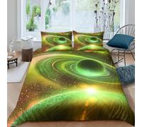Housse de Couette 220x240 cm Planète Parure de Lit Thème Cosmique 2 Personnes Housse Couette Imprimée 3D Microfibre Douce avec Fermeture Éclair et 2 Taies d'oreiller G/695