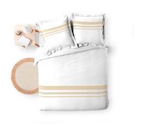 Housse de couette 220x240 cm + taies - blanche et naturel - Blanc