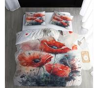 ECOTOS Housse de Couette 220x240 Coquelicot - Parure de Lit 2 Personne Motif Fleurs - Ensemble de Literie en Microfibre Douce avec Fermeture éclair, 2 Taies d'oreiller 65x65 cm