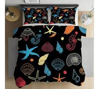 Housse de Couette 220x240 Coquillage Noir - Parure de Lit 2 Personnes Faune Marine pour Fille Garçon Ado - Sets de Housse Couette avec 2 Taies d'oreiller 65x65cm H-24