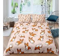 Housse de Couette 220x240 Corgi Microfibre Douce Parures de Lit 2 Personnes Imprimé 3D Belles Fleurs Housses Couette avec 2 Taies d'oreiller et Fermeture Éclair a.49