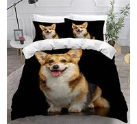 Housse de Couette 220x240 Corgi Parure de Lit 2 Personnes Adultes Imprimé en 3D Chiot De Compagnie Microfibre Ensemble de Literie avec Fermeture Éclair et 2 Taies d'oreiller 50x75