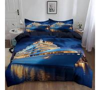 Housse de Couette 220x240 Croisière Nocturne en Ville Parure de Lit Bleu Profond Ultra Doux Respirante Microfibre Literie Set 2 Personnes avec Fermeture Éclair avec 2 Taies d'oreiller R.1624