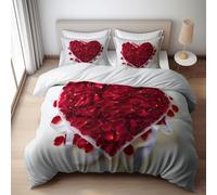 Housse de Couette 220x240 CœUrs de PéTales Parure de Lit 2 Personnes Couples Romantiques 3 Pièces Housse Couette en Microfibre Douce Imprimé 3D avec 2 Taies d'oreiller 65x65 cm h-1739