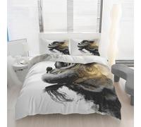 Housse de Couette 220x240 Danse du Lion Imprimé Nouveau Style Chinois Parure de lit Réversible Microfibre avec Fermeture Éclair, 2 Personnes, Ensemble de Literie 3 Pièces et 2 Taies d'oreiller N158m