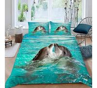 Housse de Couette 220x240 Dauphin Parure de Lit Imprimée Microfibre, Dauphin Sets de Housses de Couettes 3D 2 Personnes avec 2 taies d'oreiller 65x65 cm