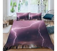Housse de Couette 220x240 Désastre Foudroyant Parure de Lit Paysages Urbains Ultra Doux Respirante Microfibre Literie Set 2 Personnes avec Fermeture Éclair avec 2 Taies d'oreiller M.1240