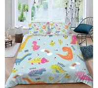 Housse de Couette 220x240 Dinosaure De Dessin Animé Mignon Parure de Lit 2 Personnes Adulte Impression 3D Animaux Colorés Ultra Doux Microfibre Literie avec Fermeture Éclair et 2 Taies d'oreiller