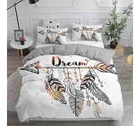 Housse de Couette 220X240,Dream Catcher Plume Moderne Blanc Housse de Couette Simple Double Queen King Size Ensemble de Parure de Lit Doublure Douce Grise Douce Pour La Peau Ensembles D'Édredon Text