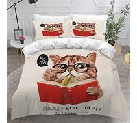 Housse de Couette 220x240 Enfant Chat 3D Imprimé Fille Parure de lit 2 Personnes Dessin Animé 3 Pièces Confortable Doux Microfibre avec Fermeture Éclair Literie et 2 Taie d'oreiller