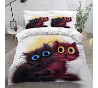Housse de Couette 220x240 Enfant Chat 3D Imprimé Fille Parure de lit 2 Personnes Dessin Animé 3 Pièces Confortable Doux Microfibre avec Fermeture Éclair Literie et 2 Taie d'oreiller
