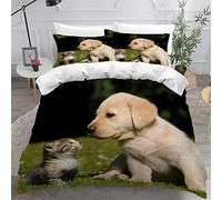 Housse de Couette 220x240 Enfant Chat 3D Imprimé Fille Parure de lit 2 Personnes Labrador 3 Pièces Confortable Doux Microfibre avec Fermeture Éclair Literie et 2 Taie d'oreiller