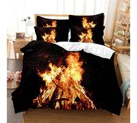 Housse de Couette 220x240 Feu de Joie, Camping Parure de Lit 3D Imprimée Microfibre Housse Couette 2 Personnes Feu de Joie avec Taies d'oreiller OPQ1721