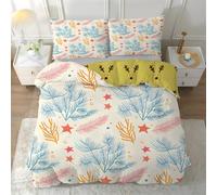 Housse de Couette 220x240 Feuille Bleue - Parure de Lit en Mer avec 2 Taies d'oreiller 65x65 cm - Housse Couette 2 Personnes Étoile de Mer pour Ado Fille Garçon Adulte H&261