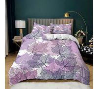 Housse De Couette 220X240 Feuilles Violettes Housse De Couette Parure De Lit Brossé 3Pièces Microfibre Douce Et Taie d'oreiller De Lit Fermeture Éclair avec 2 Taies D'Oreiller50X75Cm