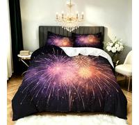 Housse de Couette 220x240 Feux d'artifice Nocturnes 3D Parure de Lit Rêve De Nuit étoilée en Microfibre Doux Housses Couettes 2 Personnes avec Fermeture Éclair avec 2 Taies d'oreiller 65x65 cm N.174