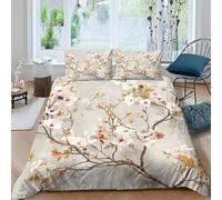 Housse de Couette 220x240 Fleurs Blanches Parures de Lit Adultes 3D Imprimée Literie Set 3 Pièces Plantes D'été Microfibre Housse Couette 2 Personne avec 2 Taie d'oreiller M.985