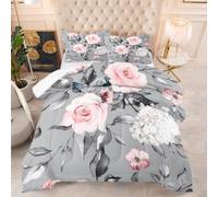 Housse de Couette 220X240 Fleurs Blanches Poudreuses Parure de Lit 220X240 Adulte Microfibre Ultra-Doux Housses de Couettes avec Fermeture Eclaire - Inclure 2 Taies(50X75Cm)