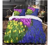 Housse de Couette 220x240 Fleurs Parure de Lit 2 Personnes Usine Imprimé 3D Microfibre Doux Housses Couettes avec Fermeture Éclair et 2 Taies d'oreiller P.536