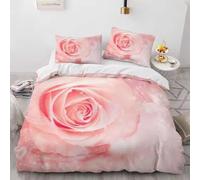 Housse De Couette 220X240 Fleurs Roses Housse De Couette Parure De Lit Brossé 3Pièces Microfibre Douce Et Taie d'oreiller De Lit Fermeture Éclair avec 2 Taies D'Oreiller50X75Cm