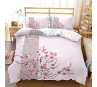 Housse De Couette 220X240 Fleurs Roses Housse De Couette Parure De Lit Brossé 3Pièces Microfibre Douce Et Taie d'oreiller De Lit Fermeture Éclair avec 2 Taies D'Oreiller50X75Cm