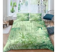 Housse de Couette 220x240 Forêt de Bambous Parure de Lit Calligraphie et Peintures Chinoises 3D Douce Respirante Microfibre Housse Couette 2 Personne avec Fermeture Éclair et 2 Taies d'oreiller v.838