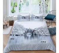 Housse de Couette 220x240 ForêTs EnneigéEs Parure de Lit 3D Imprimée Microfibre Paysage Lacustre Housse Couette 2 Personnes avec Fermeture éclair + 2 Taie d'oreiller 65x65 cm d.2957