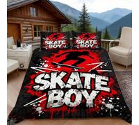 Housse de Couette 220x240 Garçon de Skateboard, 2 Personnes, Parure de Lit Sport Extrême Microfibre avec 2 x Taie d'oreiller 65x65 cm avec Fermeture éclair