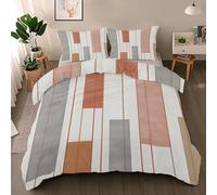 Housse de Couette 220x240 Géométrique, Réversible Parure de Lit Rayure Marron 2 Personnes, Ensemble de literie Microfibre 3 Pièces avec Fermeture Éclair + 2 Taie d'oreiller 65x65
