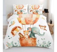 Housse de Couette 220x240 Girafe Lion Éléphant - Parure de Lit Motif Animaux Aquarelle Réversible avec 2 Taies d'oreiller, Microfibre Ultra Douce avec Fermeture Éclair - 3 Pièces 5y3I362