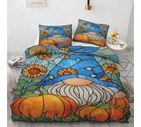 Housse de Couette 220x240 GNOME en Verre Coloré - Parure de Lit 2 Personnes Citrouille Housse Couette en Microfibre Douce avec Fermeture Éclair avec 2 Taie d'oreiller 65x65 cm