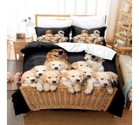 Housse de Couette 220x240 Golden Retriever 3D lmprimé en Parure de lit 220x240 Adulte Fille Garçon en Microfibre avec Fermeture Éclair, 2 Taie d'oreiller 65x65 cm Chiot Motif Linge de Lit