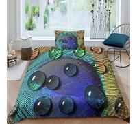 Housse de Couette 220x240 Goutte d'eau Parure de Lit 2 Personnes Thème Nature Imprimée 3D Microfibre Literie Set 3 Pièces avec Housses Couettes et 2 Taies d'oreiller A-838