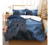 Housse de Couette 220x240 Grande Muraille 3D Parure de Lit Paysage Naturel en Microfibre Doux Housses Couettes 2 Personnes avec Fermeture Éclair avec 2 Taies d'oreiller 65x65 cm F.3359