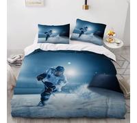 Housse de Couette 220x240 Hockey Parure de lit 2 Personnes Sports de Glace 3D Imprimée Doux Literie Set Microfibre Housses Couettes avec Fermeture Éclair et 2 Taies d'oreiller F-1084